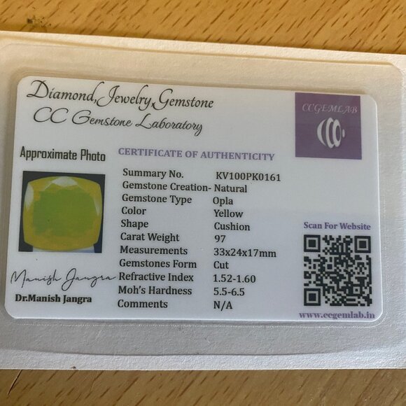 95 Ct Natural NEON Yellow Opal Flawless Cushion Certified Loose Gemstone 33x24mm - Picture 1 of 9